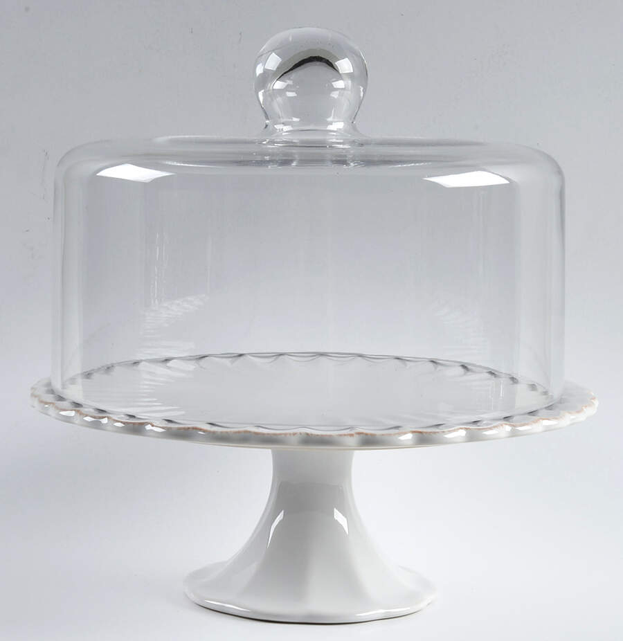 French Perle Scallop Pedestal Cake Plate with Glass Dome by Lenox-1