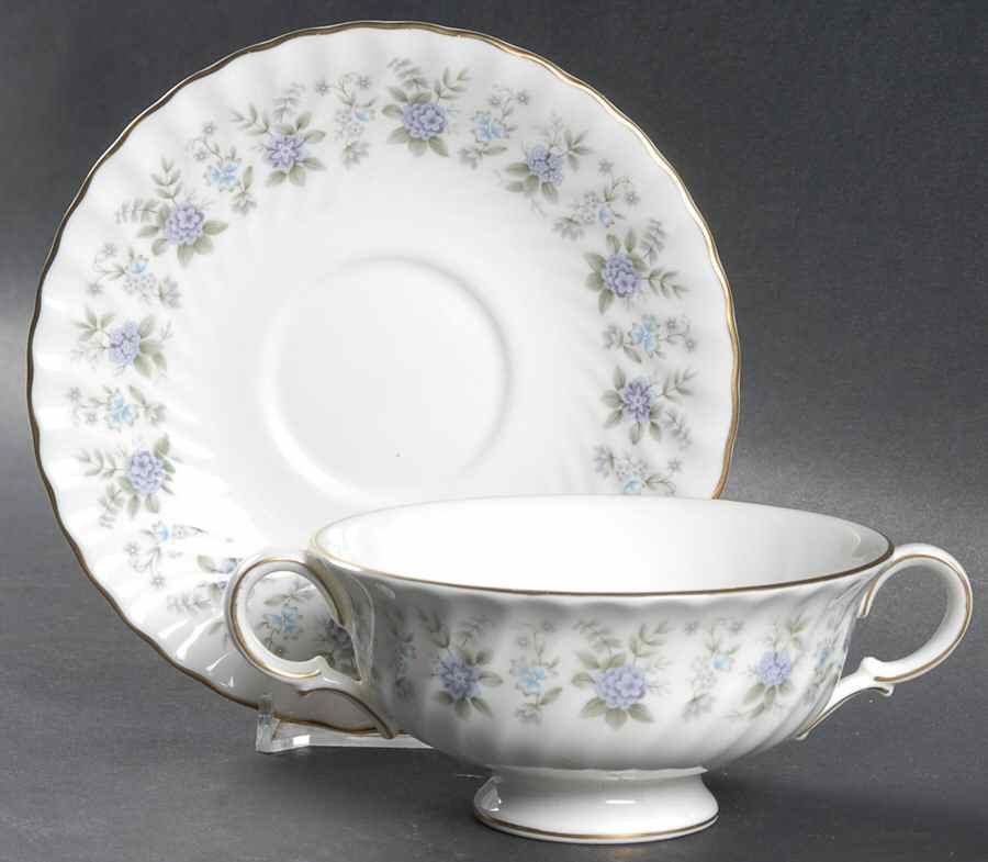 Alpine Spring Footed Cream Soup Bowl & Saucer Set by Minton-1