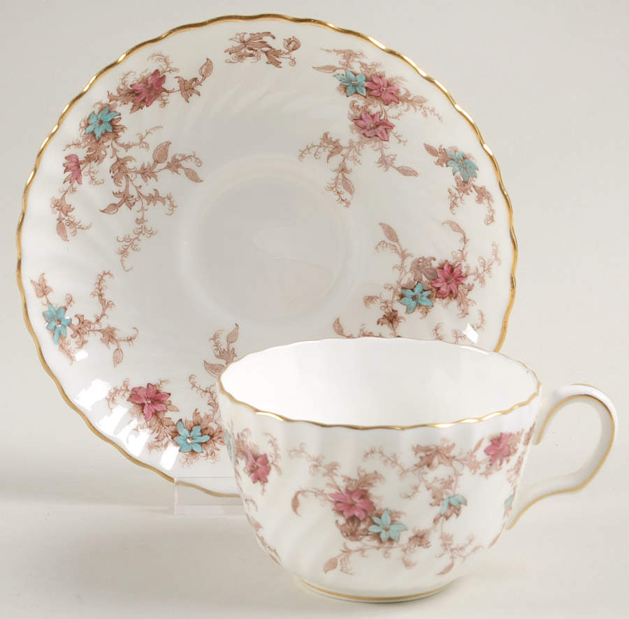 Ancestral (GLOBE BACKSTAMP) Flat Cup & Saucer Set by Minton-1