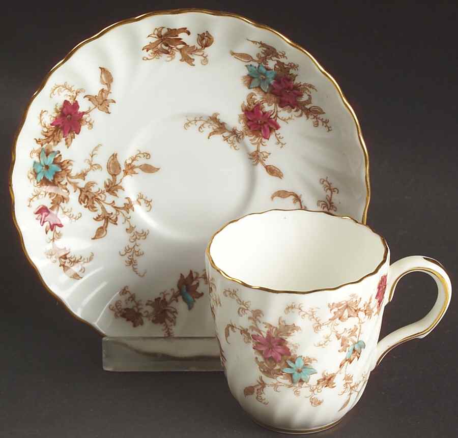 Ancestral (GLOBE BACKSTAMP) Flat Demitasse Cup & Saucer Set by Minton-1