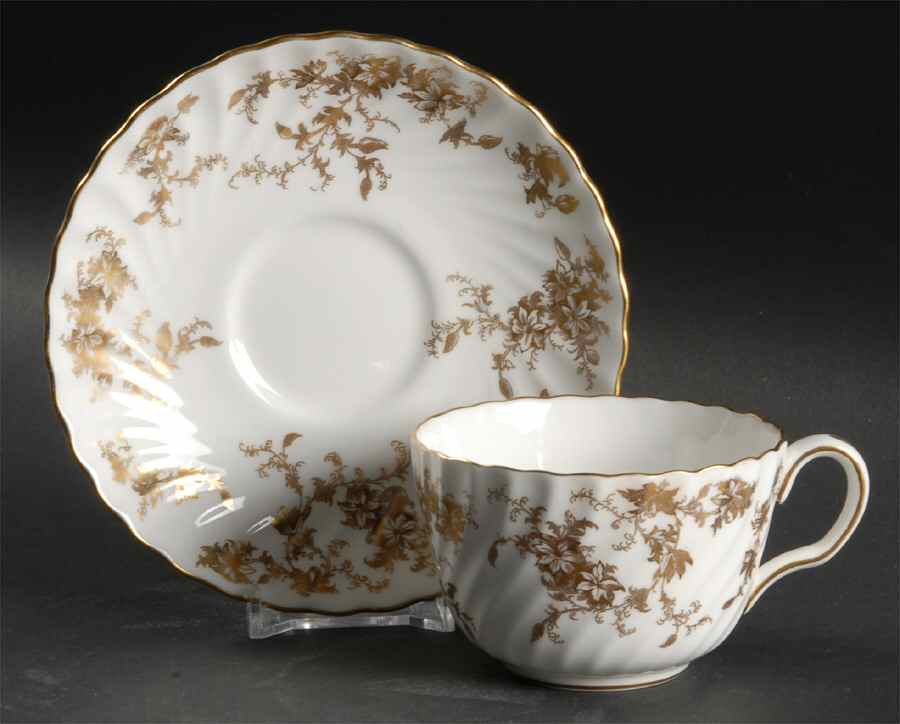 Ancestral Gold Flat Cup & Saucer Set by Minton-1