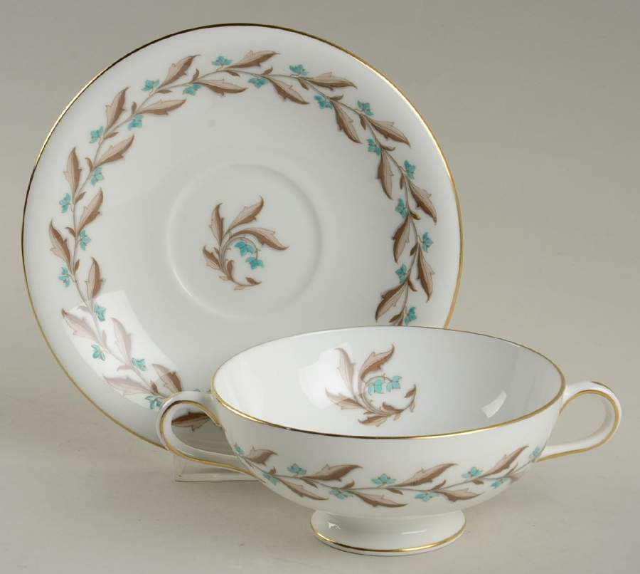Ashton (Gold Trim) Footed Cream Soup Bowl & Saucer Set by Minton-1