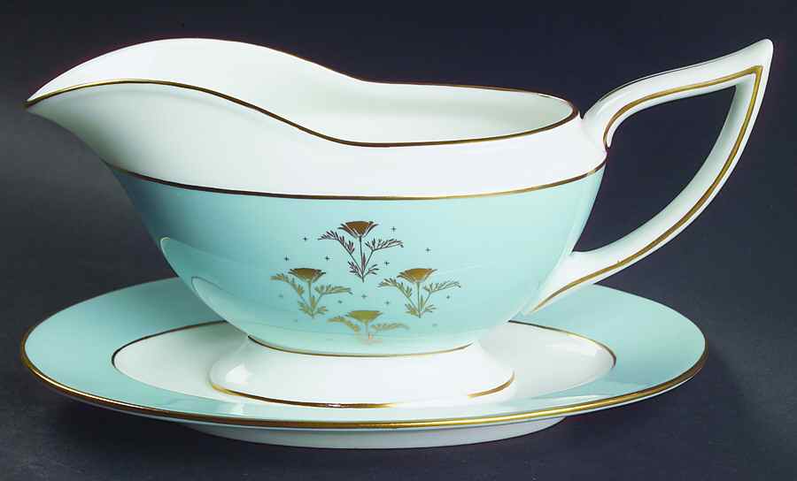 Aurora Turquoise Gravy Boat with Attached Underplate by Minton-1