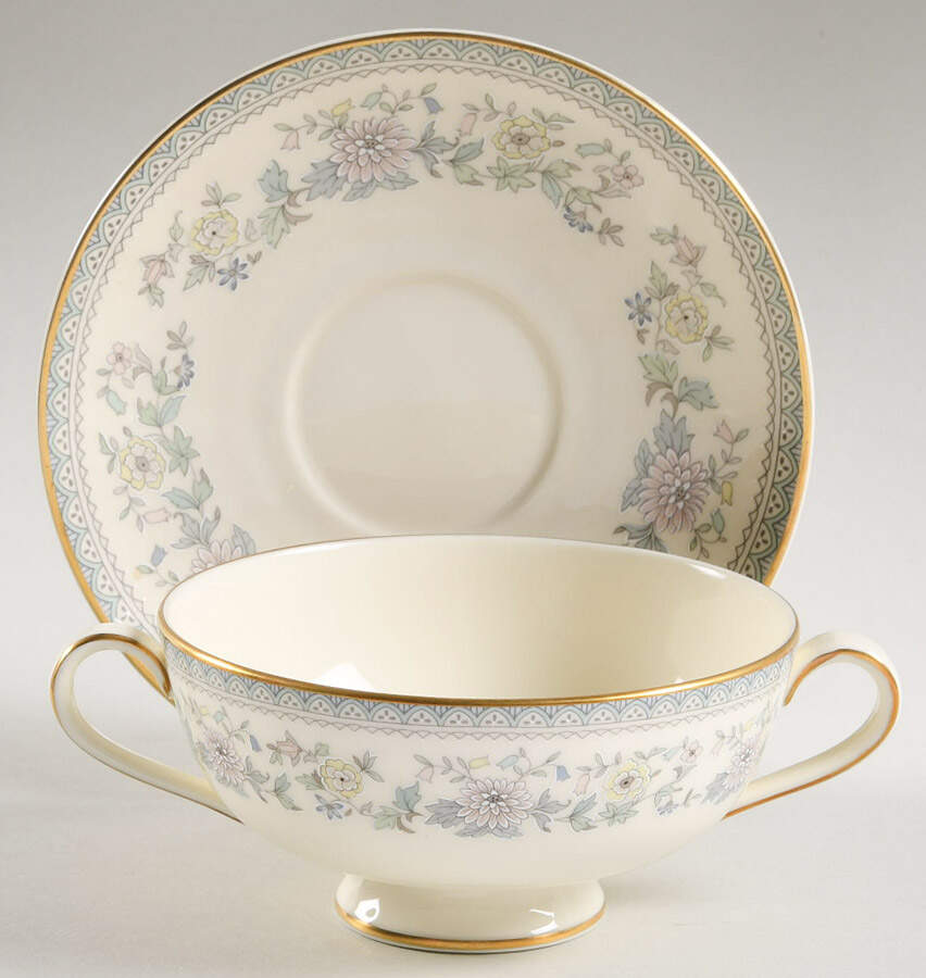 Bordeaux Footed Cream Soup Bowl & Saucer Set by Minton-1