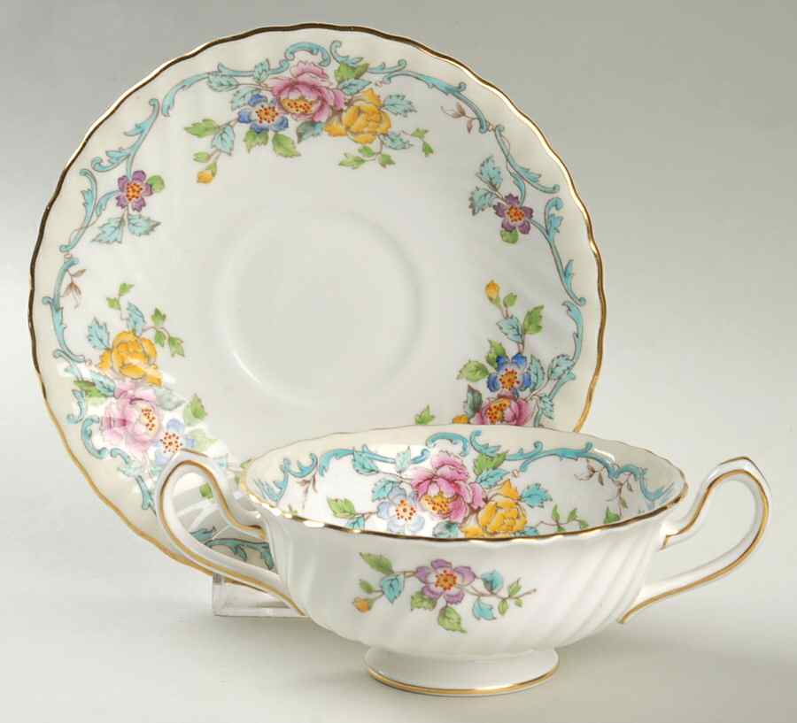 Branksome Turquoise Footed Cream Soup Bowl & Saucer Set by Minton-1