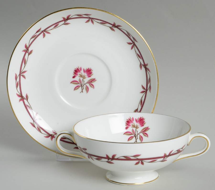 Carmine Footed Cream Soup Bowl & Saucer Set by Minton-1