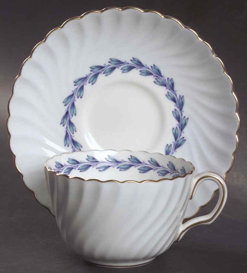 Cheviot Blue Flat Cup & Saucer Set by Minton-1