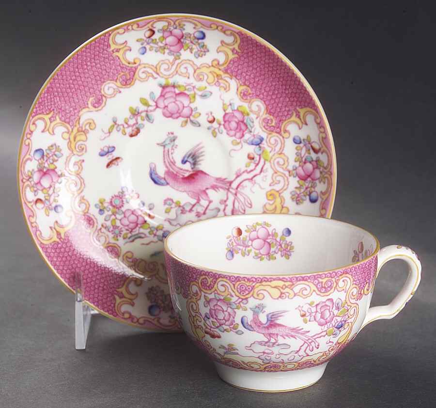 Cockatrice Pink (Smooth, Wreath Backstamp) Flat Cup & Saucer Set by Minton-1