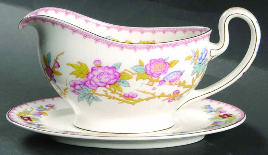 Cuckoo (Smooth, White, Wreath Bkstp) Gravy Boat & Underplate by Minton-1