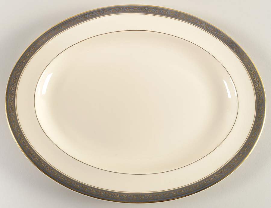 Embassy Blue (No #, Intro 1987) 13" Oval Serving Platter by Minton-1