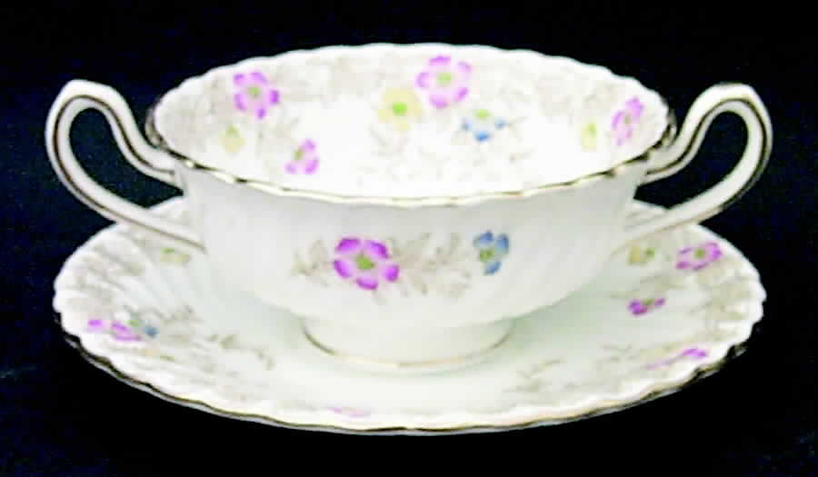 Garden Pinks Footed Cream Soup Bowl & Saucer Set by Minton-1