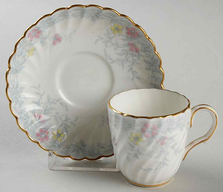 Garden Pinks Pink and Yellow Flat Demitasse Cup & Saucer Set by Minton-1