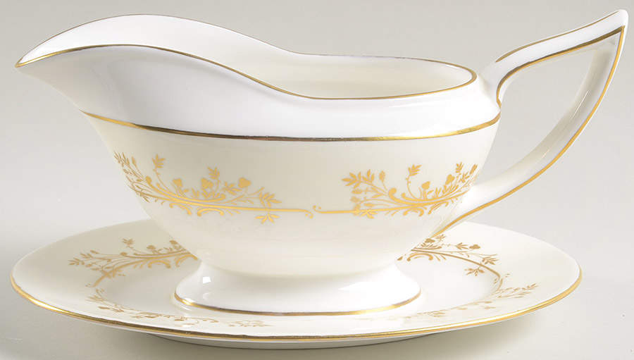 Gold Pandora Gravy Boat with Attached Underplate by Minton-1