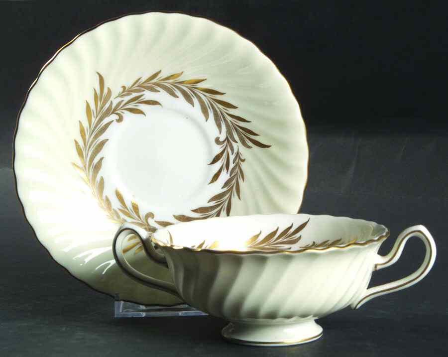 Golden Symphony Footed Cream Soup Bowl & Saucer Set by Minton-1