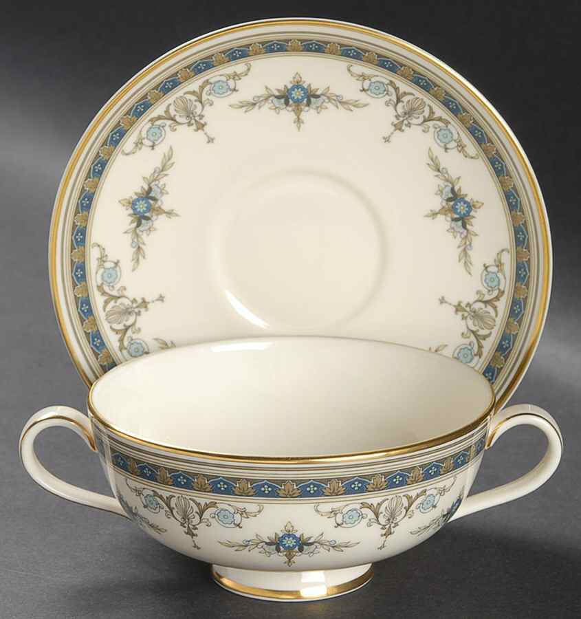 Grasmere Blue Footed Cream Soup Bowl & Saucer Set by Minton-1