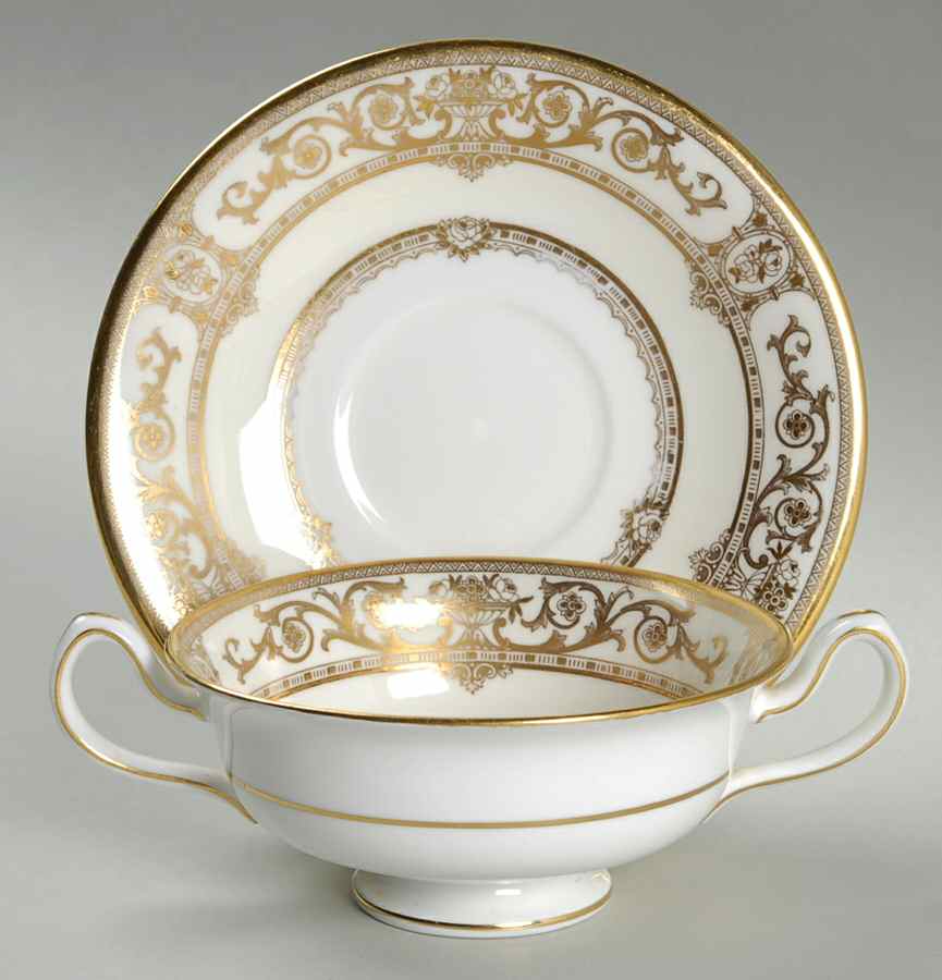 Grasmere Gold Footed Cream Soup Bowl & Saucer Set by Minton-1