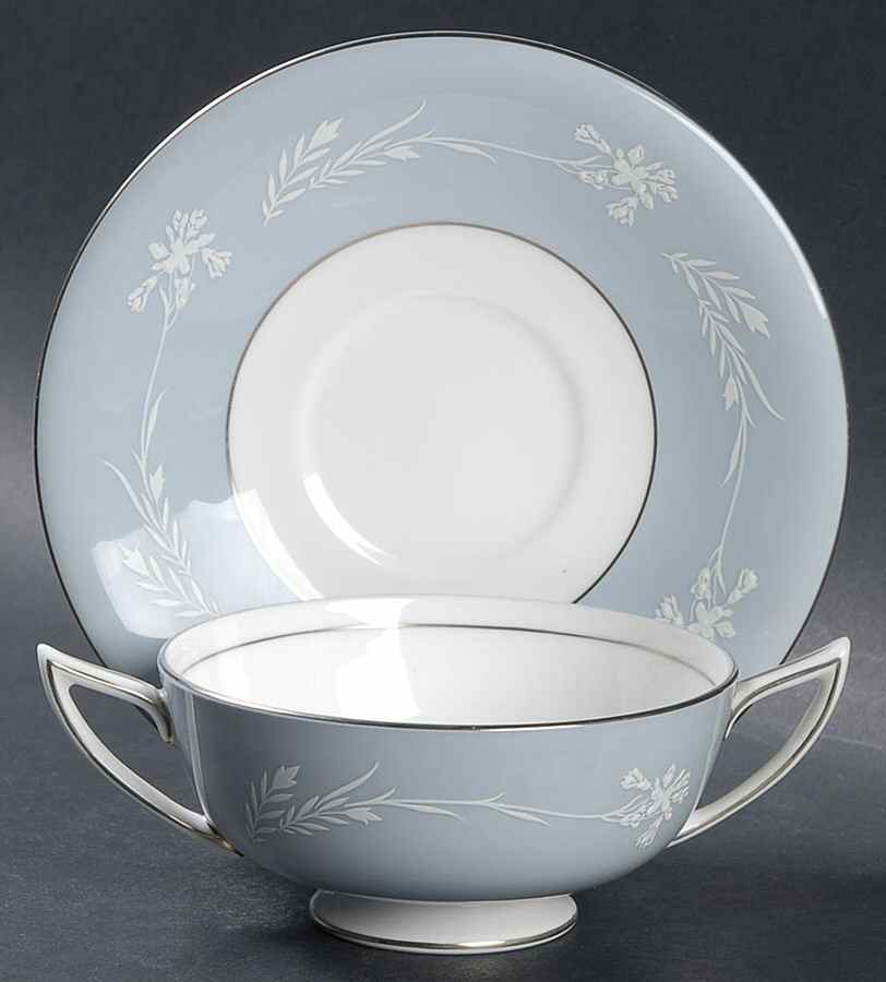 Grey Cameo Footed Cream Soup Bowl & Saucer Set by Minton-1