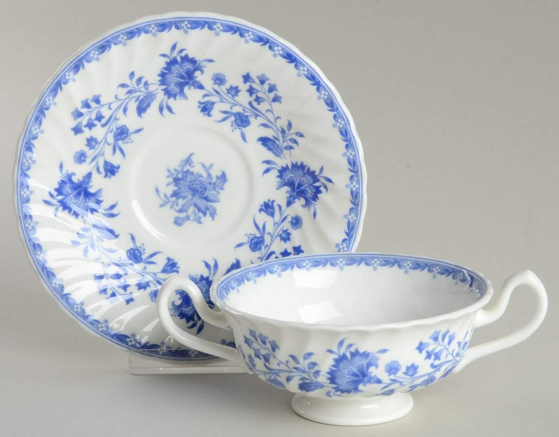 Hardwicke Hall Footed Cream Soup Bowl & Saucer Set by Minton-1