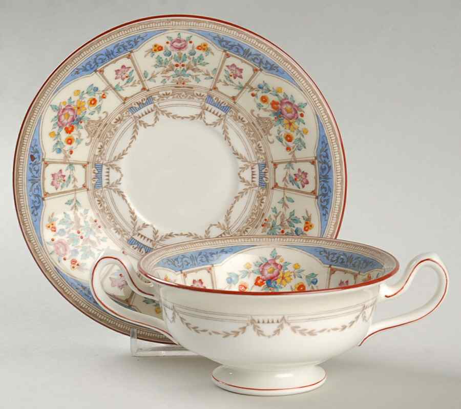 Hazelemere Blue Footed Cream Soup Bowl & Saucer Set by Minton-1
