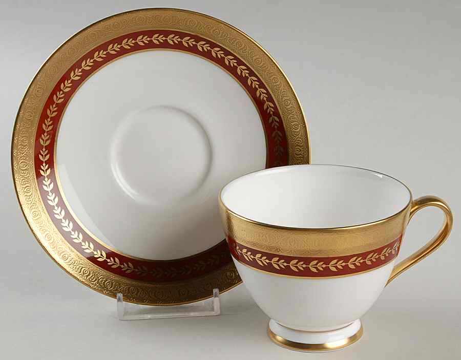 Imperial Gold (Red and Gold) Footed Cup & Saucer Set by Minton-1