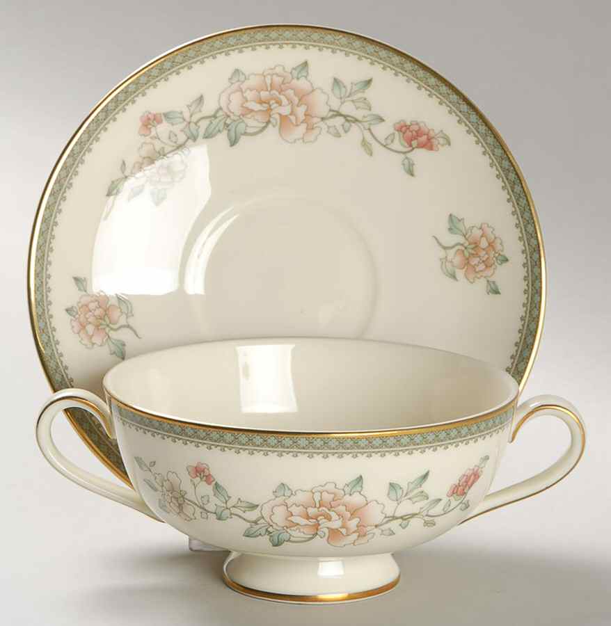 Jasmine Footed Cream Soup Bowl & Cup Saucer Set by Minton-1