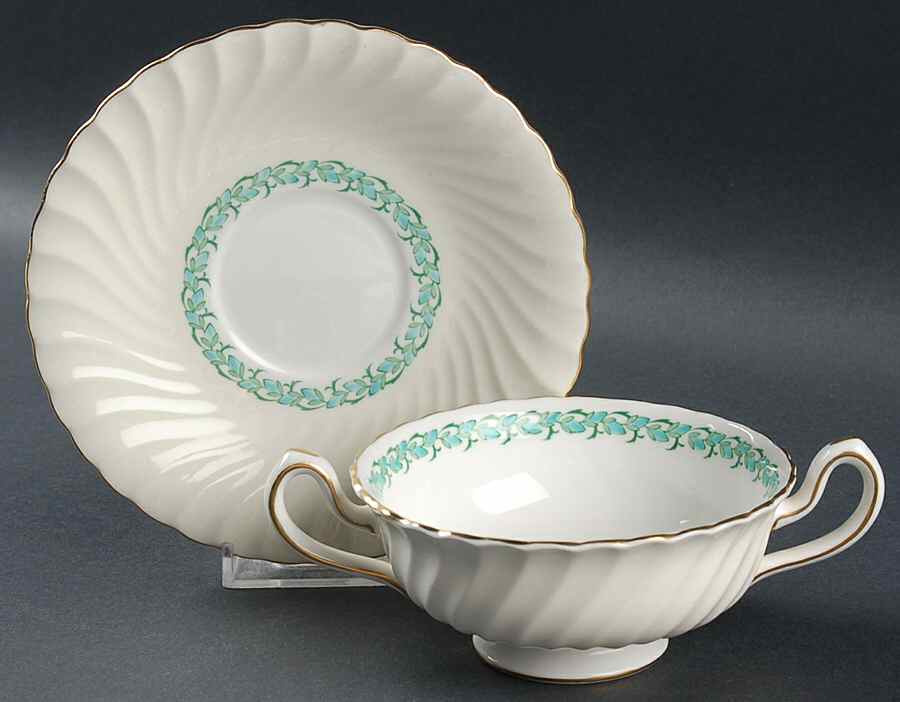 Lady Rodney (Cream Rim) Footed Cream Soup Bowl & Saucer Set by Minton-1