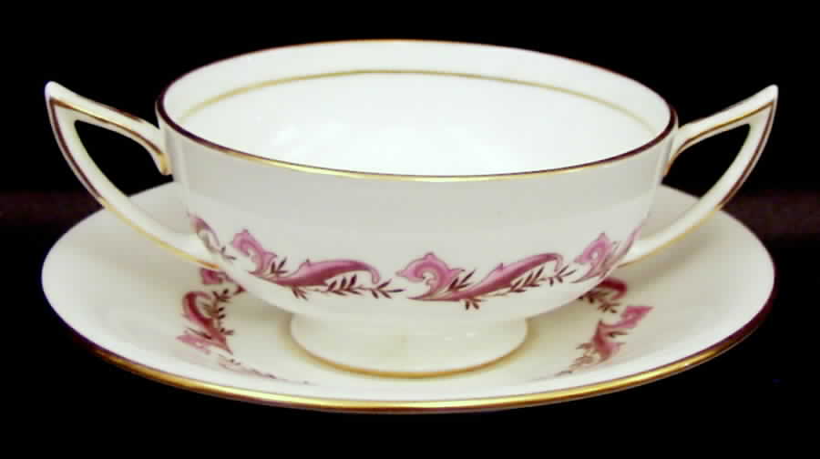 Laurentian Pink Footed Cream Soup Bowl & Saucer Set by Minton-1