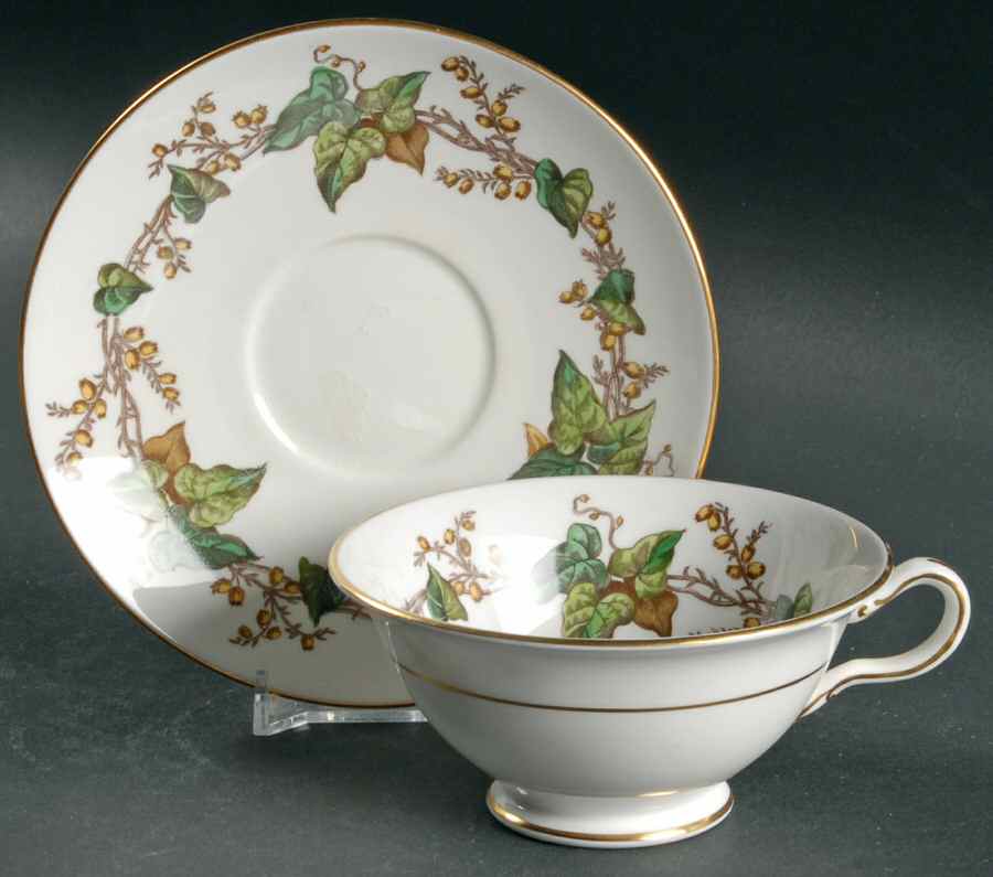Lothian (Wreath Backstamp) Footed Cup & Saucer Set by Minton-1