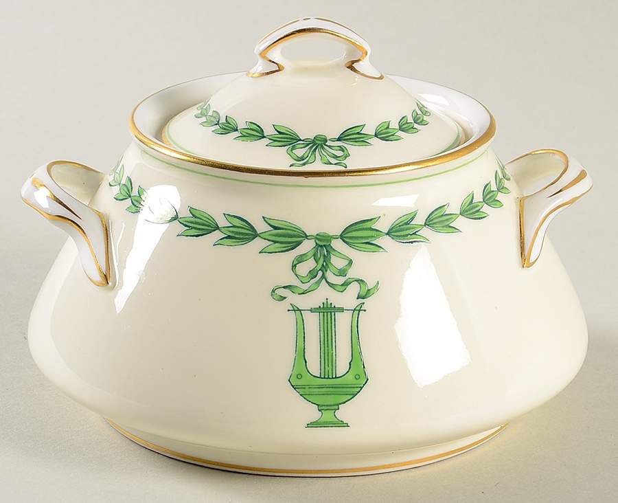 Lyre Green Sugar Bowl & Lid by Minton-1