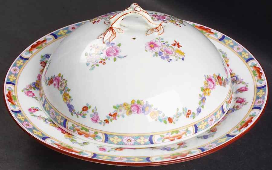 Minton Rose (Older, Smooth) Muffin Dish & Lid by Minton-1