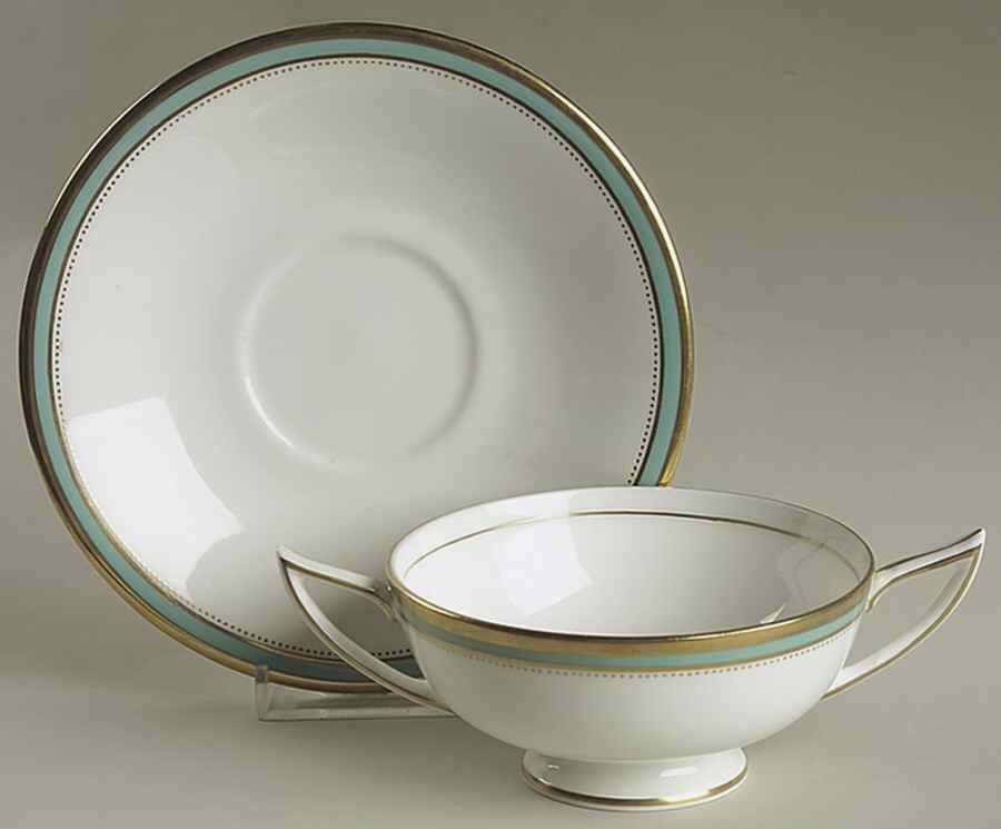 Newbury Turquoise Band Footed Cream Soup Bowl & Saucer Set by Minton-1