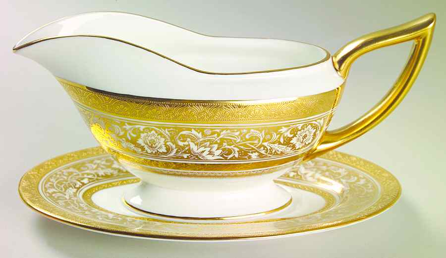 Porcelain Ball Ivory Gravy Boat & Underplate by Minton-1