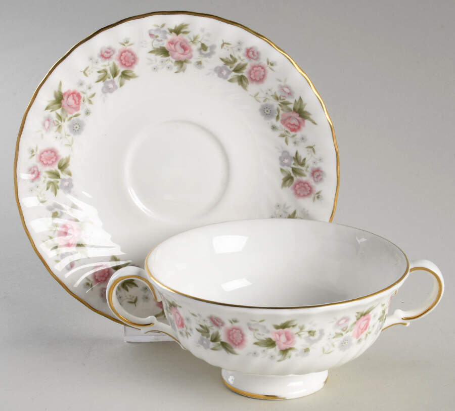 Spring Bouquet Footed Cream Soup Bowl & Saucer Set by Minton-1