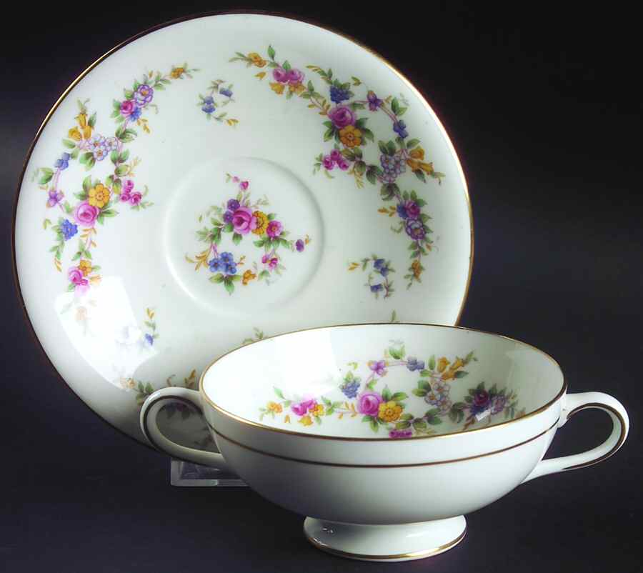 Spring Flowers Footed Cream Soup Bowl & Saucer Set by Minton-1