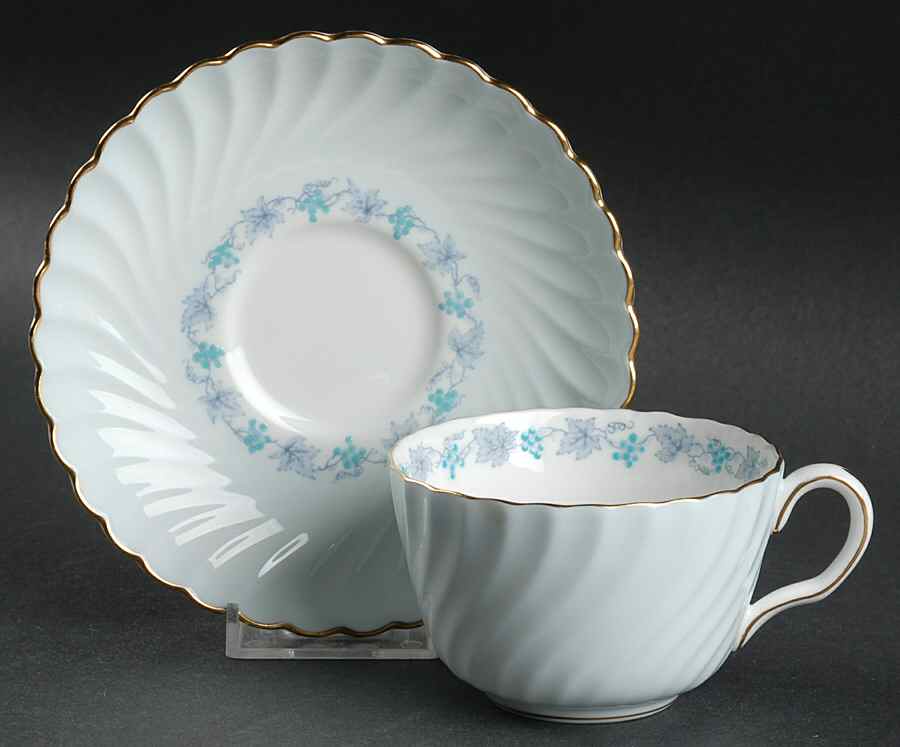 Vineyard Blue Flat Cup & Saucer Set by Minton-1