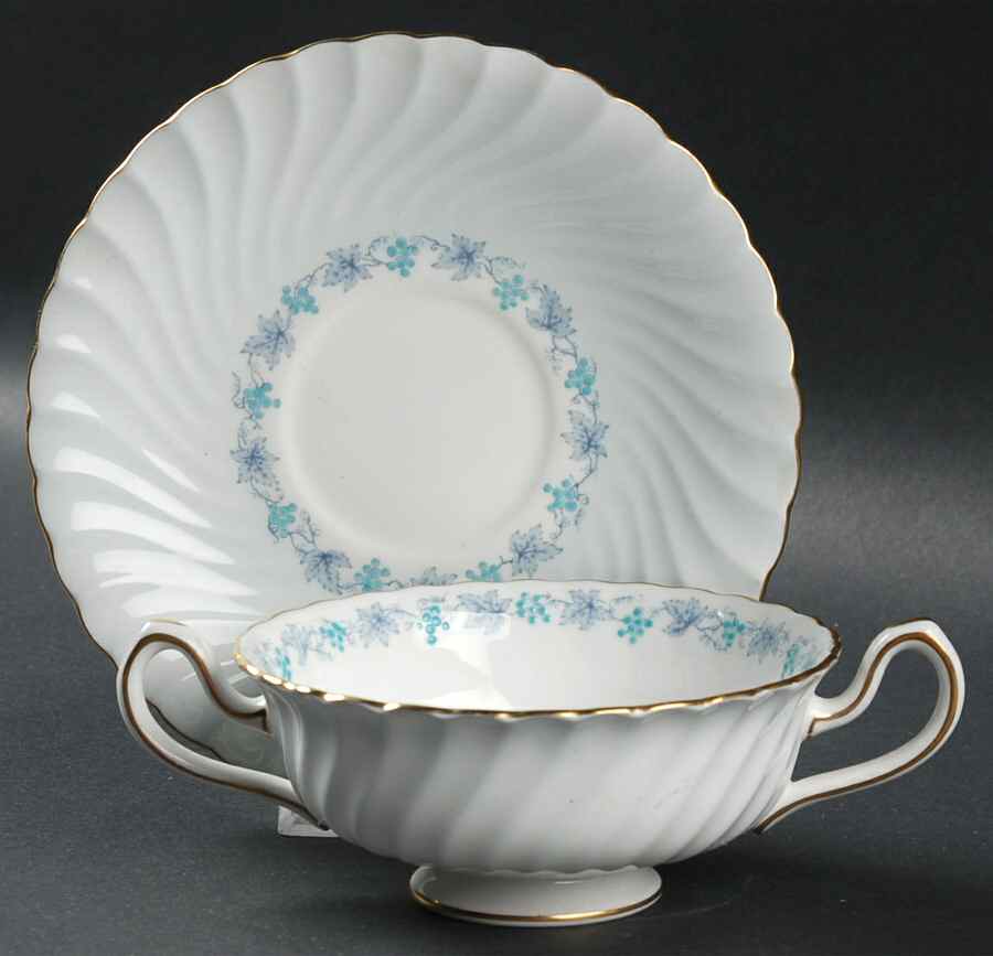 Vineyard Blue Footed Cream Soup Bowl & Saucer Set by Minton-1