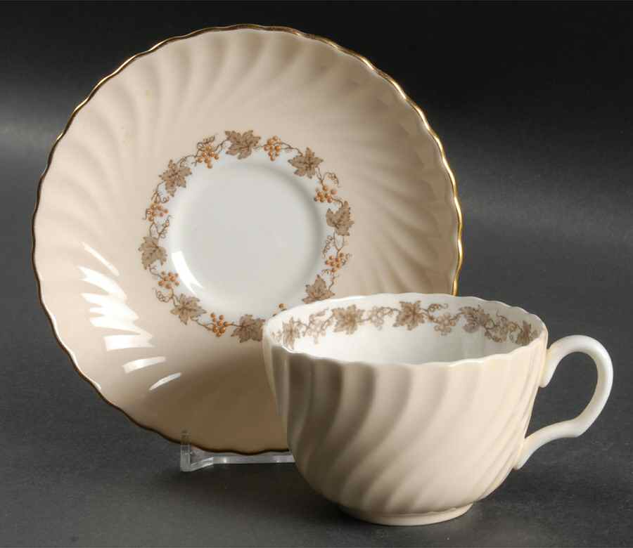 Vineyard Buff Flat Cup & Saucer Set by Minton-1