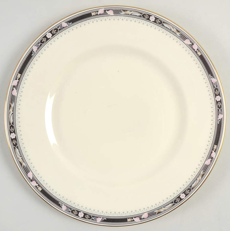 Warwick (Black Border, Pink Flowers) Salad Plate by Minton-1