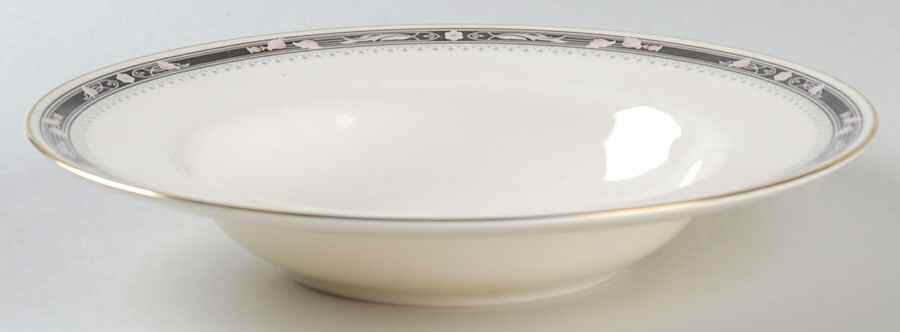 Warwick (Black Border, Pink Flowers) Rim Soup Bowl by Minton-1