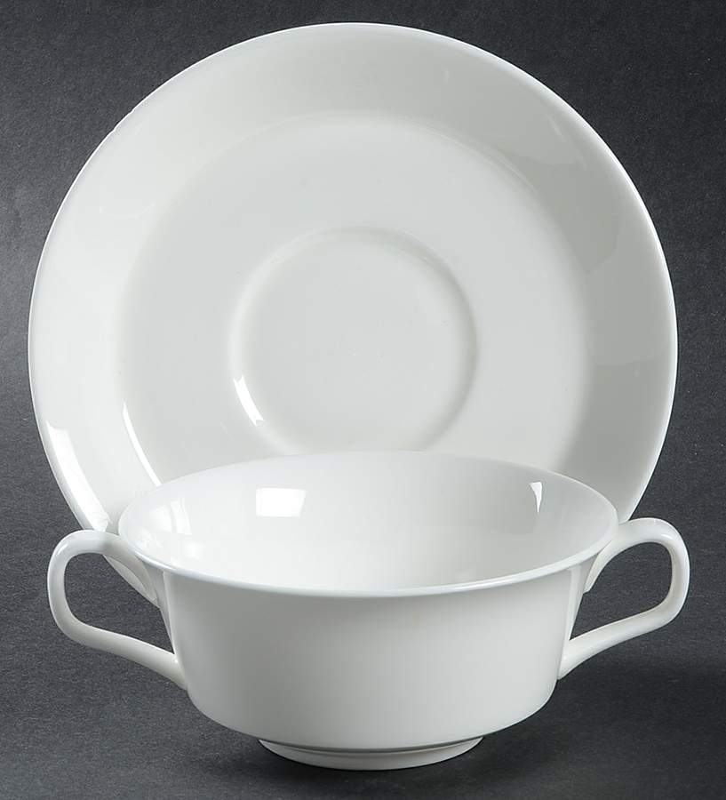 White Monarch Flat Cream Soup Bowl & Saucer Set by Minton-1