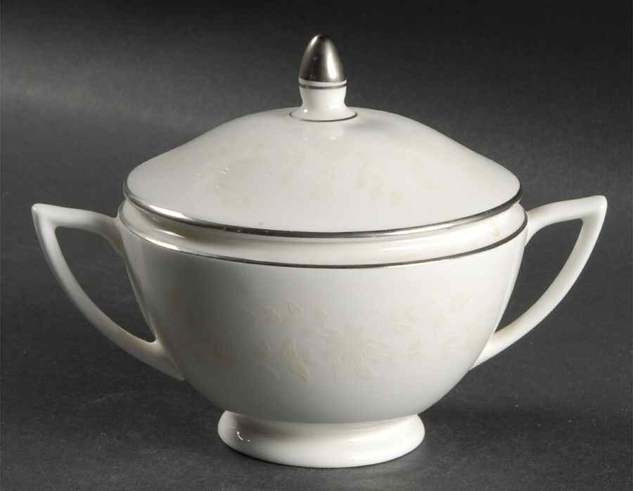 White Paisley Sugar Bowl & Lid by Minton-1