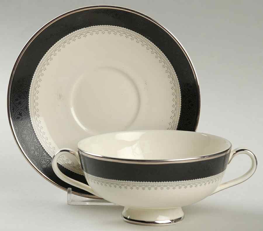 Wilmington (Black Band) Footed Cream Soup Bowl & Saucer Set by Minton-1