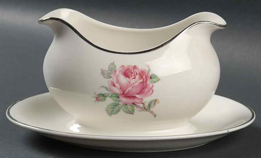 Manor Rose Platinum Gravy Boat with Attached Underplate by Manor House (USA)-1
