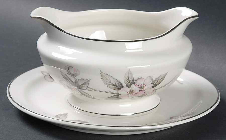 Spring Glory (Platinum) Gravy Boat with Attached Underplate by Manor House (USA)-1