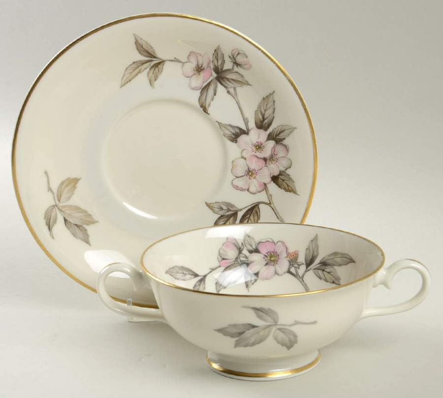 Spring Glory (Gold) Footed Cream Soup Bowl & Saucer Set by Manor House (USA)-1