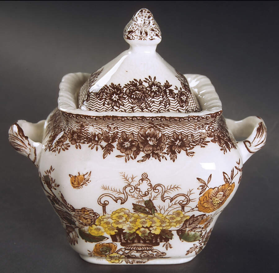 Ascot Brown Multicolor Sugar Bowl & Lid by Mason's-1