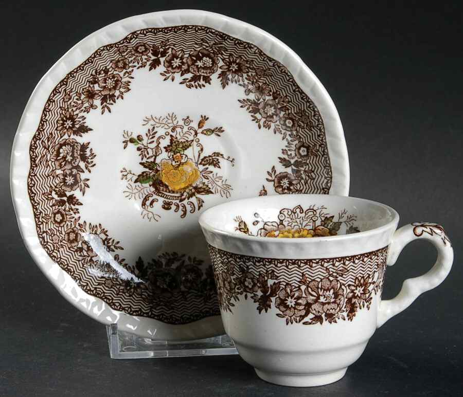 Ascot Brown Multicolor Flat Demitasse Cup & Saucer Set by Mason's-1