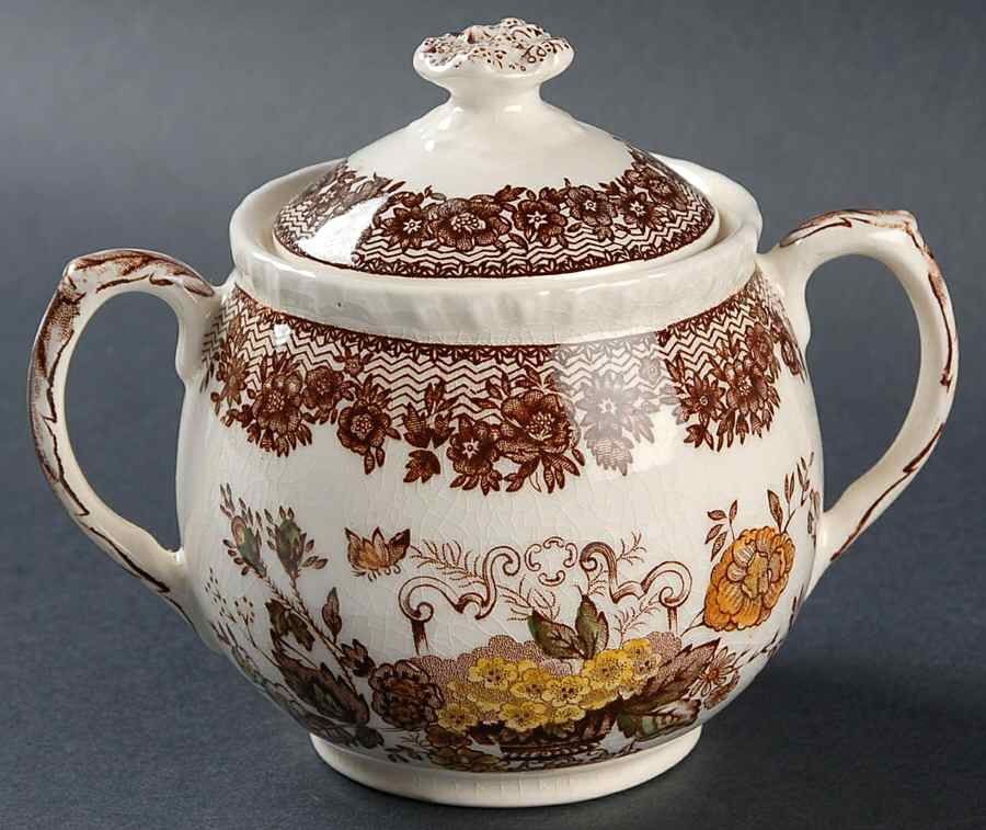 Ascot Brown Multicolor Sugar Bowl & Lid by Mason's-1