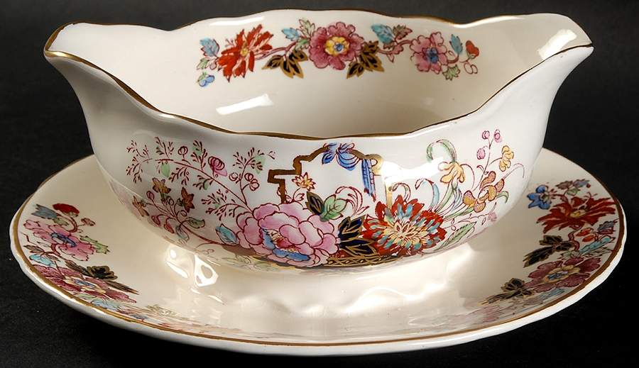 Brocade Gravy Boat with Attached Underplate by Mason's-1