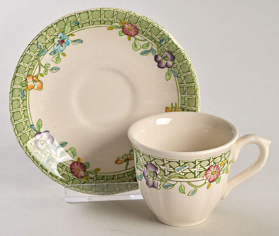 English Country Garden Green Mltclr Footed Demitasse Cup & Saucer Set by Mason's-1